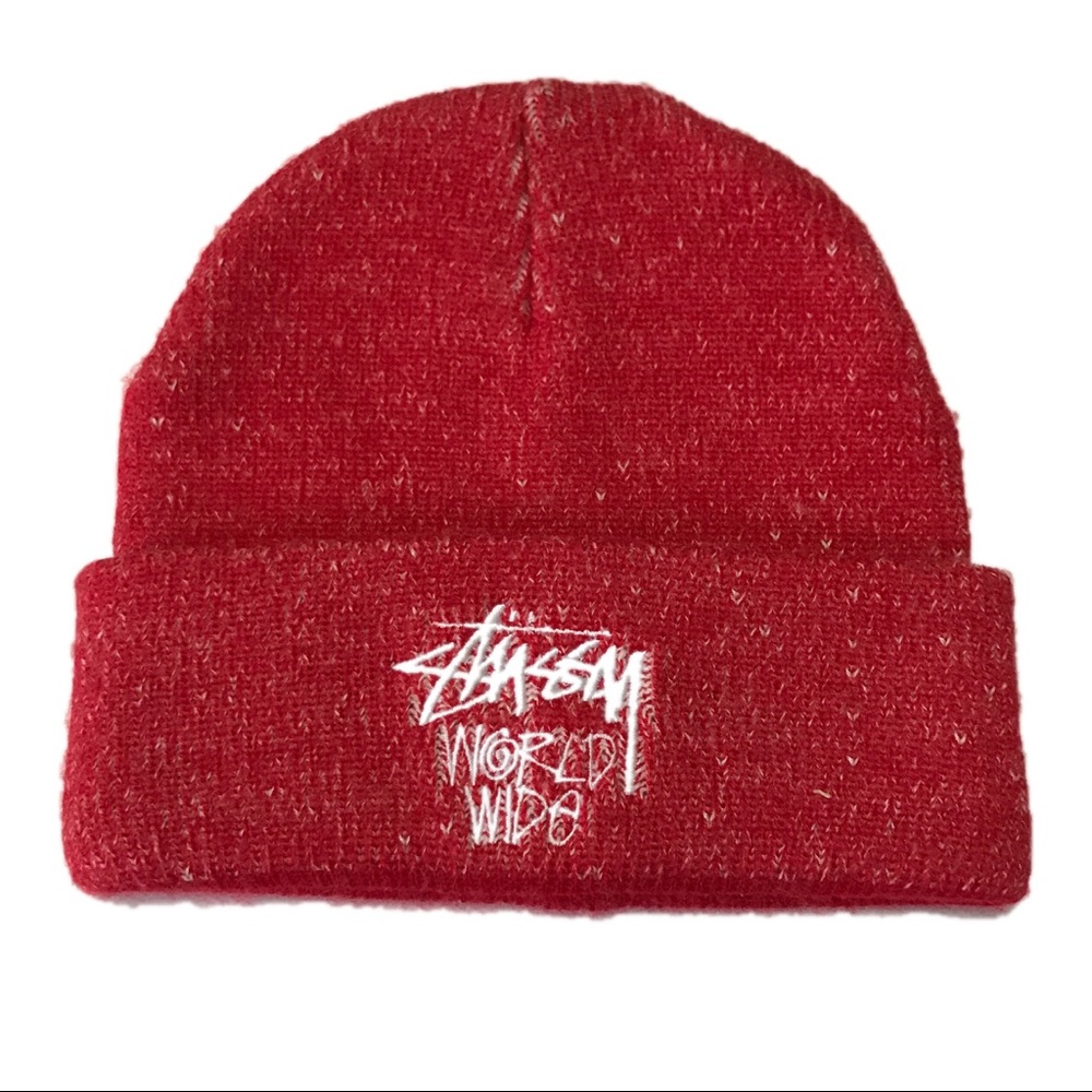 Red Stussy Beanie Hat